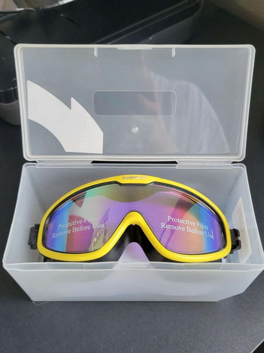 SwimStar Kids Swim Goggles in Yellow with Mirrored Rainbow Lenses